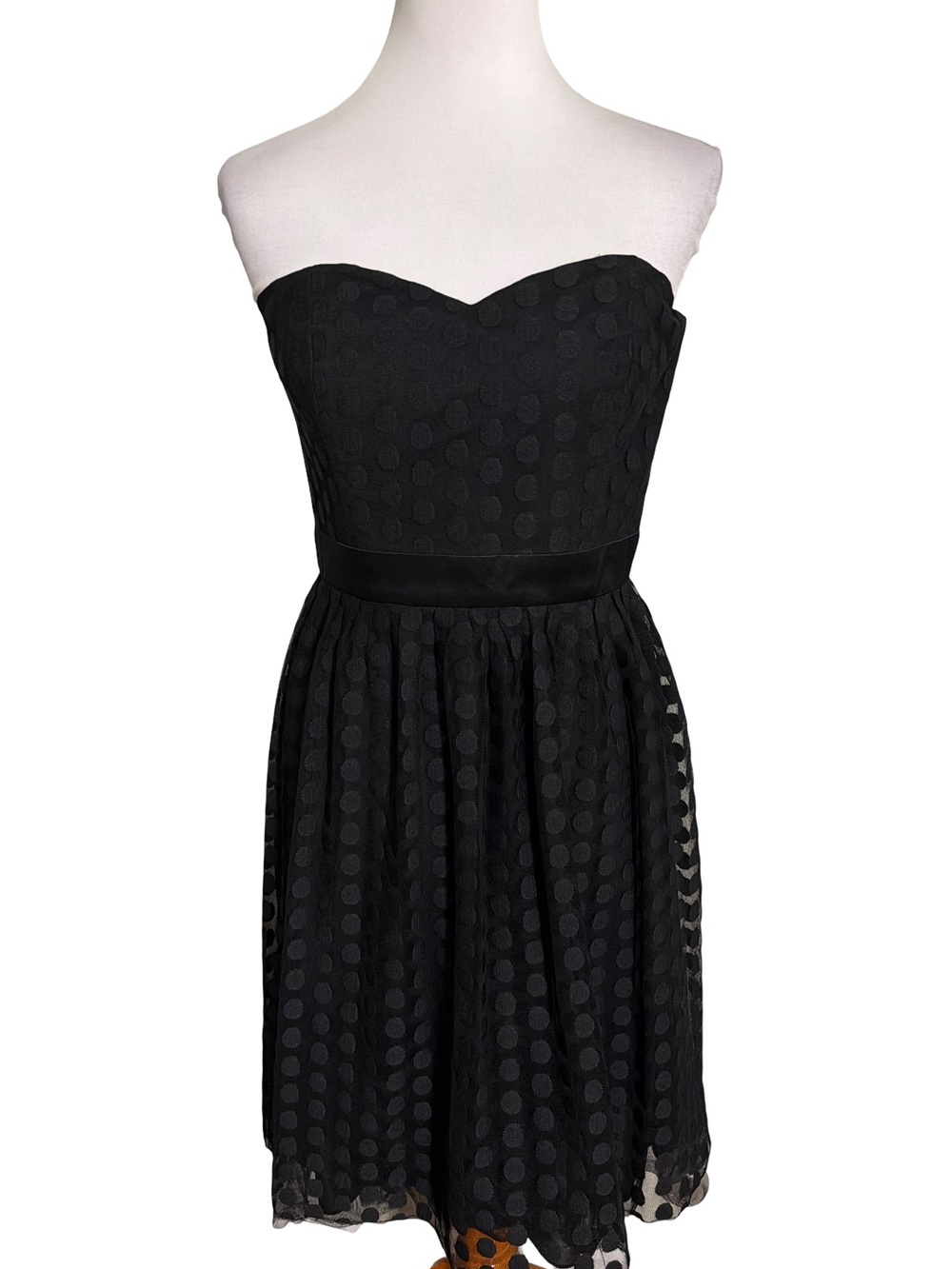 White House Black Market Silk Black Strapless Polka Dot Cocktail Dress